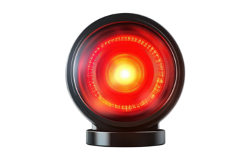 An ominous glowing red eye peers from the darkness evoking a sense of surveillance and mystery on transparent background