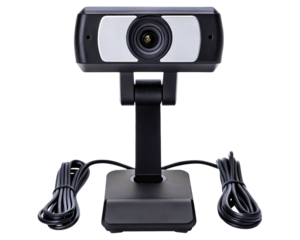 Desktop computer webcam for online video conferencing on a transparent background