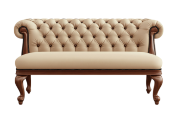 Elegant cream colored chaise lounge with tufted cushions inviting relaxation in a timeless on transparent background