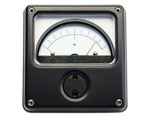 Vintage analog panel meter with a blank measurement dial on a transparent background