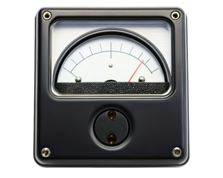 Vintage analog panel meter with a blank measurement dial on a transparent background