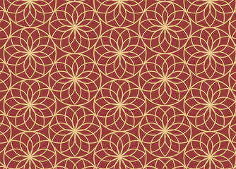 Seamless Chinese-inspired tile pattern featuring sun-like mandala symbols in red, gold, and white. A cultural geometric design ideal for decor, textiles, or festive backgrounds.