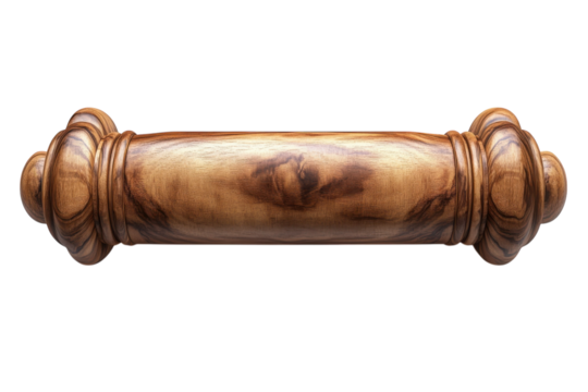 Intricately carved wooden dumbbell a timeless symbol of strength showcasing rich wood grain on transparent background