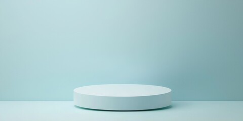 Showcase pedestal floating in soft airlight pastel blue-white background