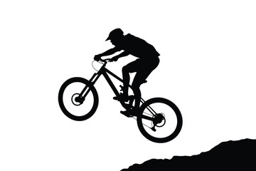 Obraz premium Mountain Biker Jumping Silhouette on Trail Extreme Sports Adventure Isolated Vector Art