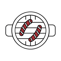 Red BBQ Grill Icon with Sausage Top Down View for Summer Cookouts