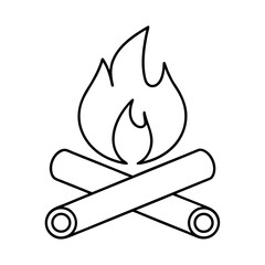 Simple Campfire Icon Flame Over Two Logs in Red and Orange
