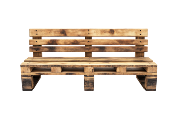 Rustic pallet bench a symbol of upcycling and sustainable living offering a moment of rest on transparent background