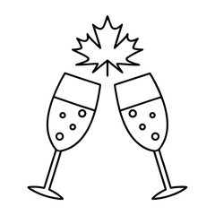 Cheers Icon Two Glasses Clinking with Maple Spar Celebration Toast Design