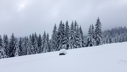 Naklejka premium Snow-Covered Pine Trees- Majestic evergreen pine trees blanketed in heavy snow