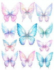 Obraz premium Colorful butterfly collection on white background.