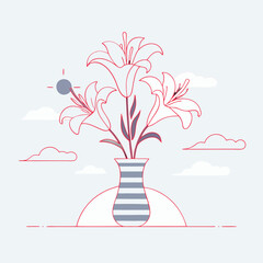  The Flower and vase Vector illustration isolated on white background.