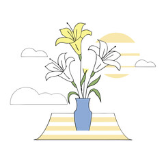 Flower in vase isolated on white background.