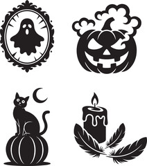 Halloween, Icon, Set, Ghost, Pumpkin, Cat, Candle, Spooky, vector, silhouette