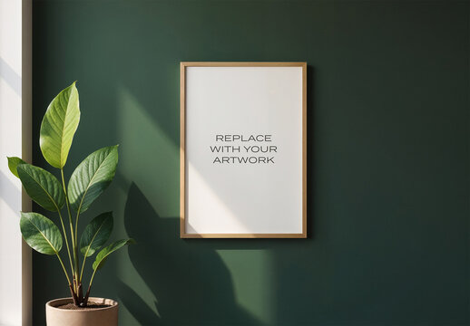 Frame Interior Canvas Wall Art Poster Room Mockup Template Blank Paper Texture