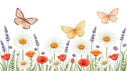 Butterflies and wildflowers in a meadow