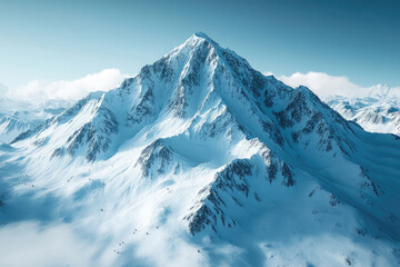 Dramatic Aerial View Of Climbers Scaling Icy Mountain Summit