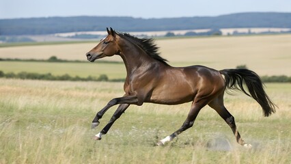 Obraz premium Trakehner Warmblood Horse Cantering in Open Field