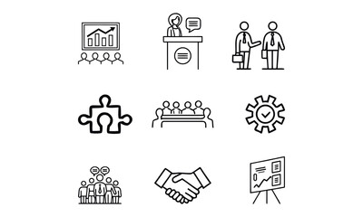 Teamwork icon set. Business team building, Work group and cooperation line web icon set. Vector illustration.
