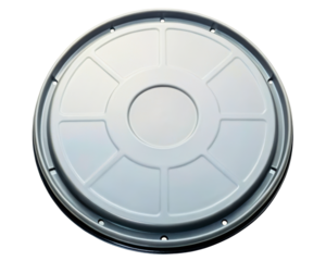 Vintage metal film canister for storing motion picture reels on a transparent background