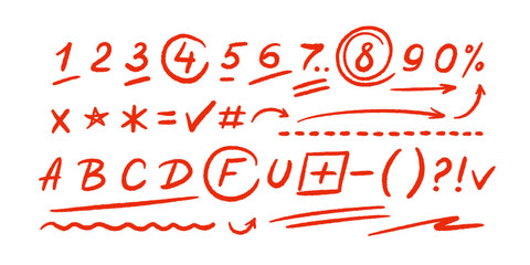 Exam grade. Red crayon sign. Academic exam symbol