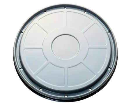 Vintage metal film canister for storing motion picture reels on a transparent background