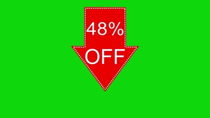 48 percent off discount offer icon animation. Animated arrow pointing 48 percent off text animation. green background 4k video.