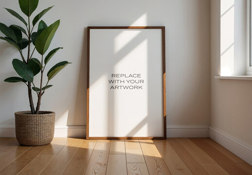 Frame Interior Canvas Wall Art Poster Room Mockup Template Blank Paper Texture