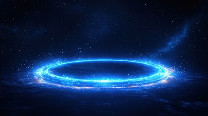 Starry night sky with a glowing blue circular ring, evoking cosmic mystery, celestial wonder, and futuristic energy, surrounded by twinkling stars and deep space darkness.