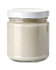 Glass jar of creamy, homemade cashew butter with white lid ready for breakfast or snack