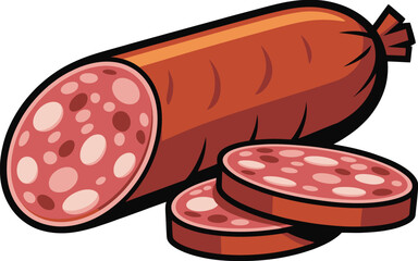 Hearty salami sausage links and slices