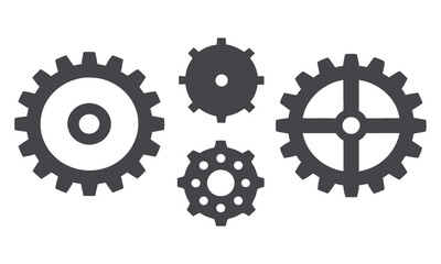 Set of gear icons in flat style representing machine tools mechanics and settings

