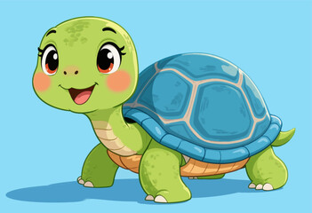 Naklejka premium Playful Turtle on Blue Sky, Happy and Smiling