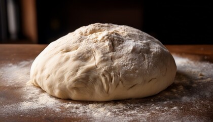 Obraz premium freshly made dough on a lightly dusty surface ready for baking with visible cracks and texture capturing the essence of homemade culinary arts and baking passion