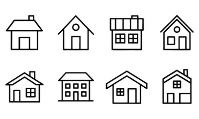 Simple house icons set in line style representing home building and architecture concepts

