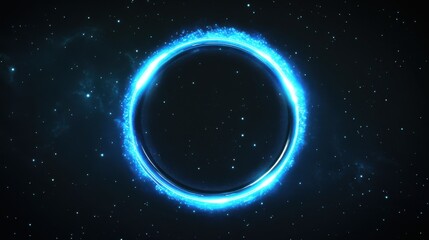 Fototapeta premium Starry sky with a bright blue glowing ring, evoking cosmic mystery, celestial wonder, and futuristic energy, surrounded by twinkling stars and dark space.