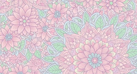 Pastel Pink Floral Mandala Pattern: Intricate, Delicate, Romantic Design, Perfect for Feminine Branding and Spring Themes.