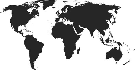 World Map, Earth map, Black color, Transparent Background
