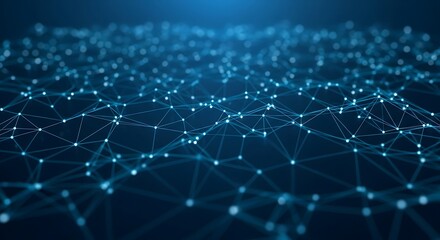 An intricate web of glowing blue lines and nodes, representing a vast digital network and global data connections