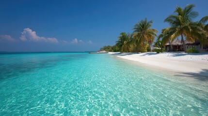 Fototapeta premium Stunning Tropical Beach Scene with Turquoise Water and Palm Trees