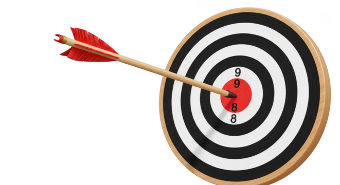 Arrow pierces bullseye of target