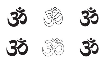 Aum Symbol Set – Minimal Black and White Vector Icons for Yoga and Meditation