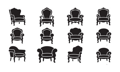 Ornate and Classic Armchair Silhouettes – Vector Icon Set of  Unique Designs