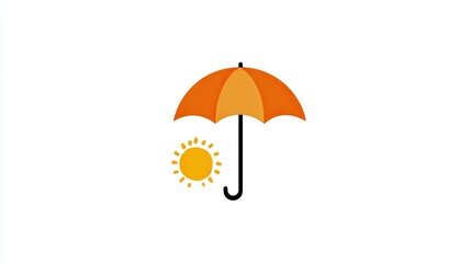 Orange Umbrella and Yellow Sun on White Background