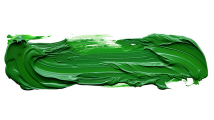 A single swipe of dark green paint on a black background close up view