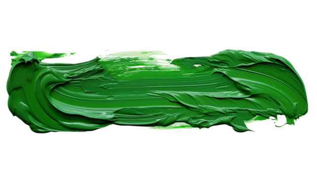 A single swipe of dark green paint on a black background close up view