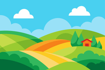 Fototapeta premium colorful countryside with hills and fluffy clouds