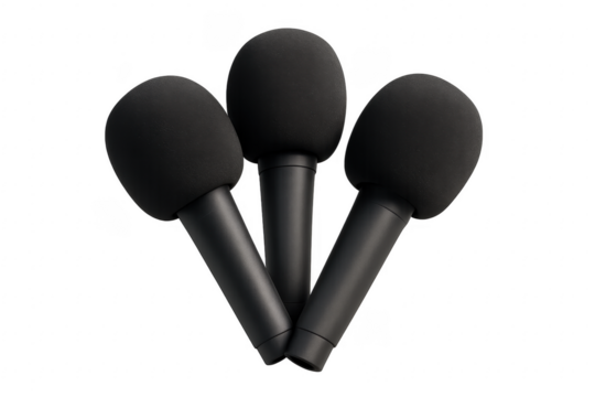 Three microphones forming a triangle on a transparent background