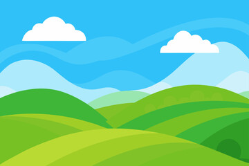 rolling green hills under a cheerful blue sky