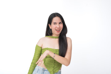 Unimpressed young Asian woman with sarcastic expression